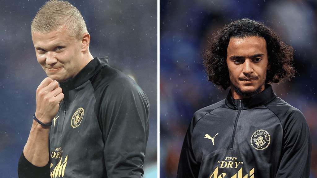 Ayyoub Bouaddi dan Erling Haaland di Manchester City