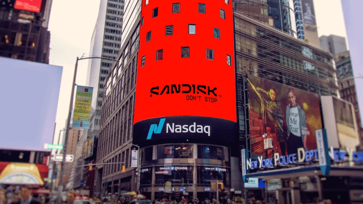 Grafik lonjakan saham Sandisk dan ekspansi penyimpanan data AI