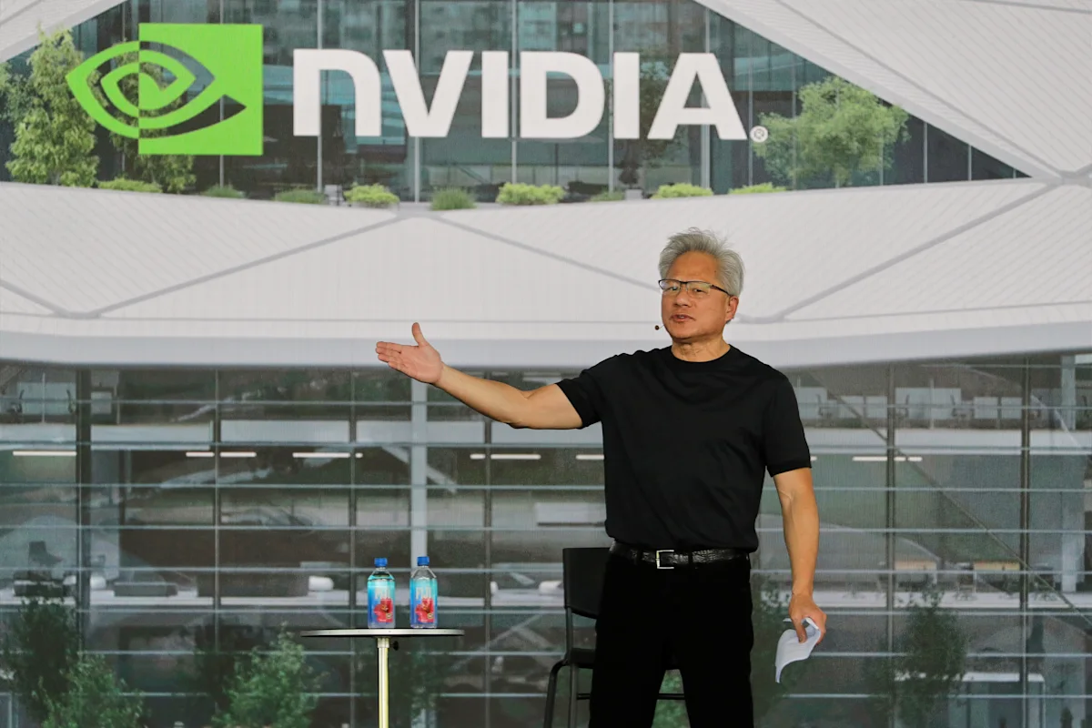 Ilustrasi grafik saham Nvidia dan teknologi kecerdasan buatan
