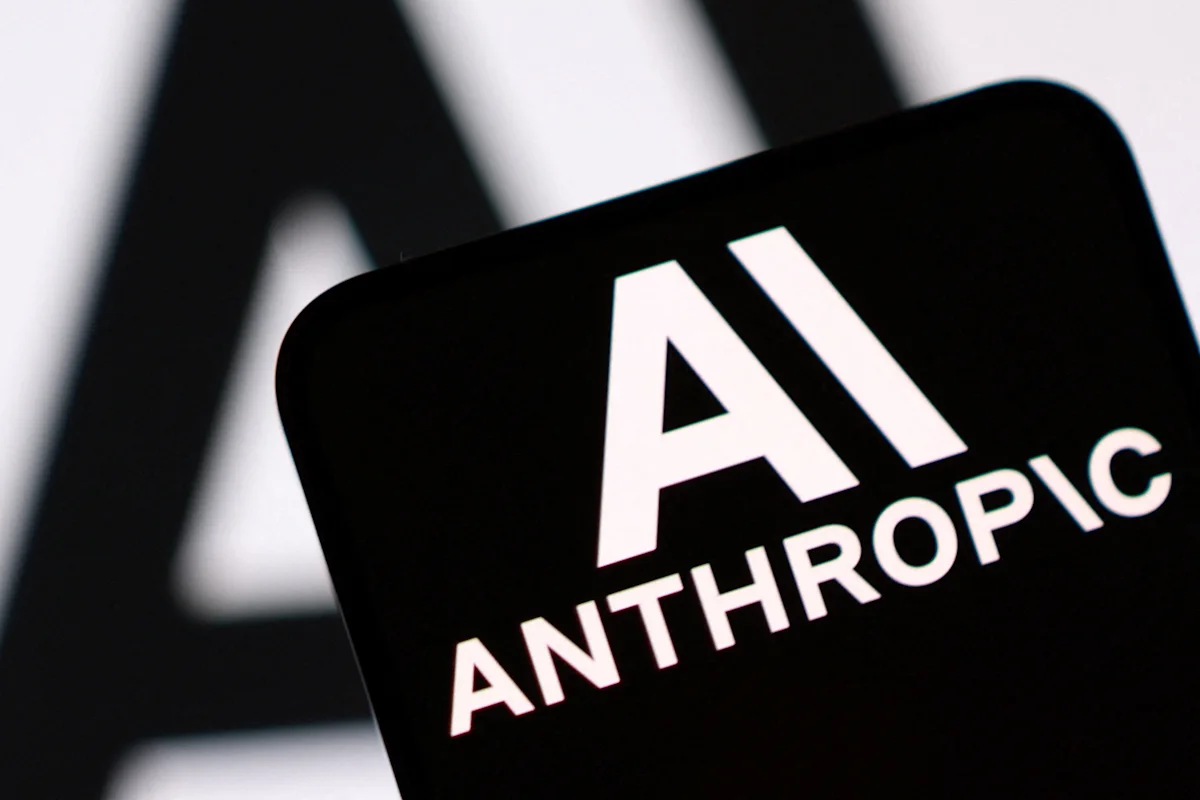 Ilustrasi logo Anthropic dan pasar saham kecerdasan buatan