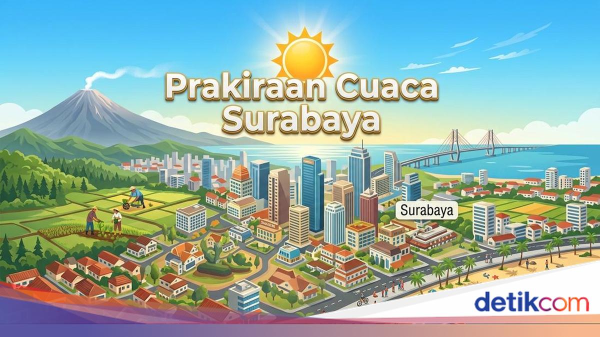 Kondisi cuaca cerah berawan dengan suhu tinggi di Kota Surabaya