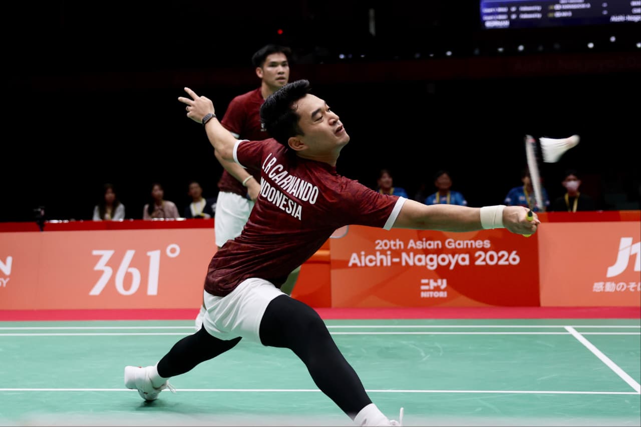 Pasangan ganda putra Leo Rolly Carnando dan Daniel Marthin saat bertanding