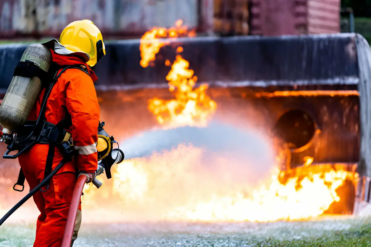 Petugas pemadam kebakaran memadamkan ruko velg terbakar di Dupak Rukun Surabaya