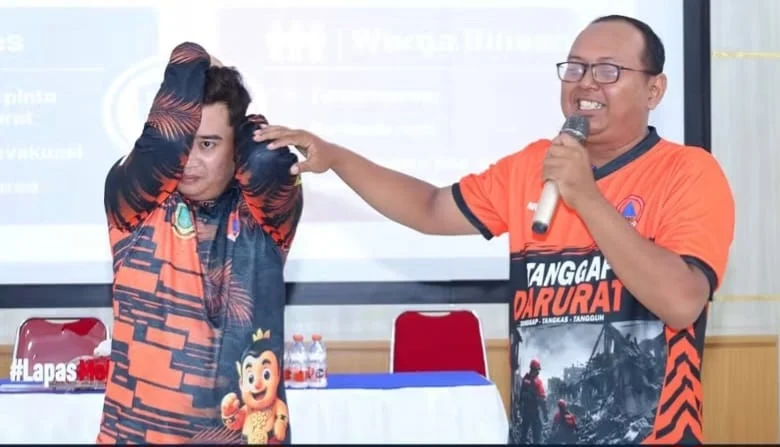 Simulasi penanggulangan bencana dan mitigasi gempa bumi di Lapas Kelas IIB Mojokerto.